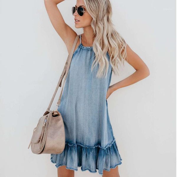 

summer women's fashion denim dress sundress overall dress vintage casual bodycon halter jeans1, Black;gray