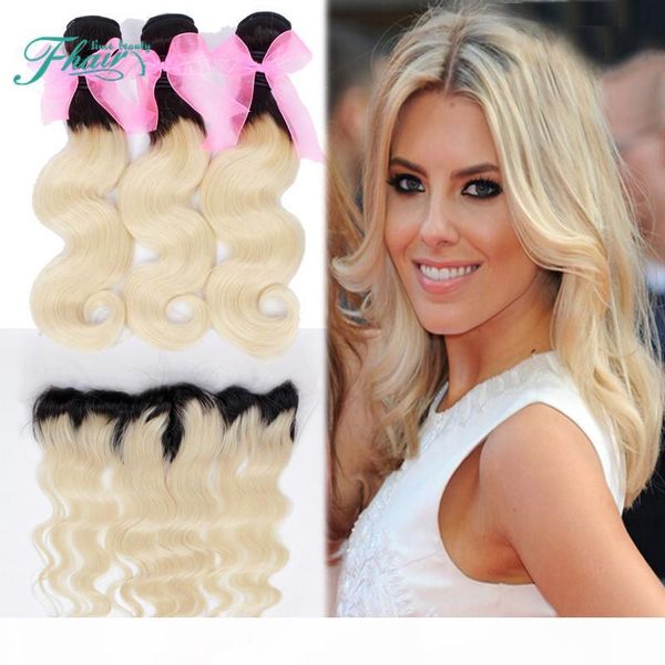 

1b 613 peruvian ombre 3bundles with 1pcs 13x4 frontals body wave 9a peruvian two tone human hair with lace frontal, Black