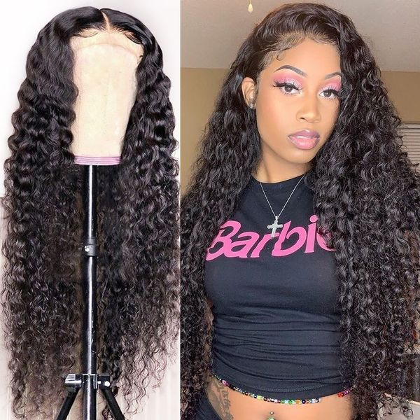 

glueless lace front human hair wigs deep wave lace wig for women curly human hair wig pre plucked hairline brazilian wig, Black;brown