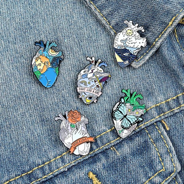 

fashion organ heart brooches ocean whale butterfly rose enamel pins retro charm lapel backpack literary jewelry gift oil painting badge, Gray