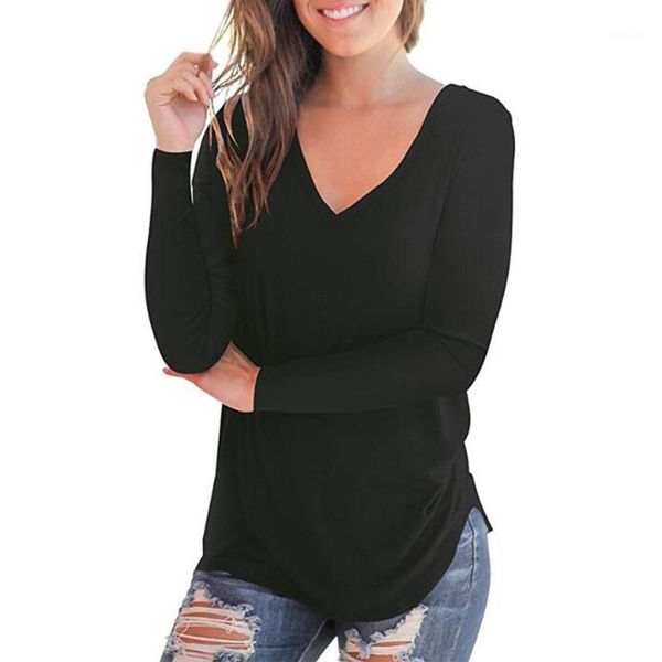 

women's t-shirt 2021 women summer casual fashion cotton female loose plus size ladies solid color v-neck tees1, White