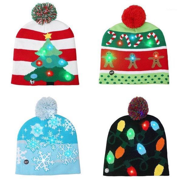 

fashion led glowing christmas hat colorful christmas plush knitted hat tree snow decoration gift1