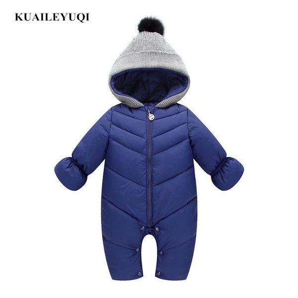 

2020 newborn baby snowsuit duck down rompers windproof new born girl boy super soft warm winter clothes with fur hooded jumpsuit, Blue
