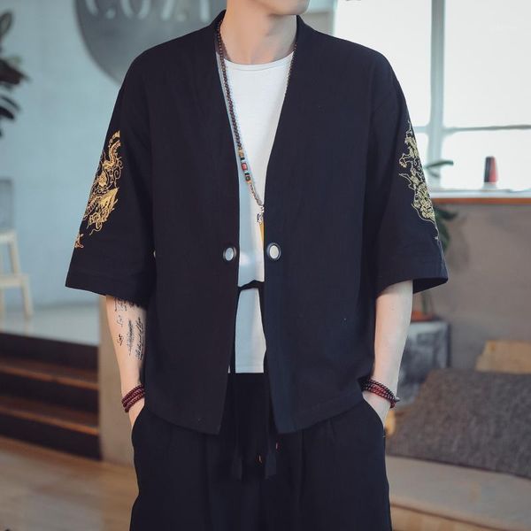 

#3918 black grey red blue cotton linen kimono jacket men plus size 5xl loose vintage men jacket cardigan coat thin spring summer1, Black;brown