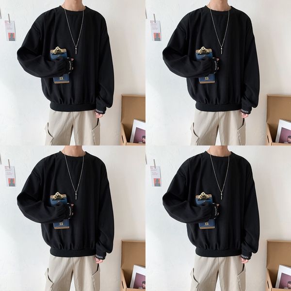 

z8a8c korean and winter new men's sweater crew long sleeve autumn fashion student plush neck solid color pullover pullover sweatersweat, Black