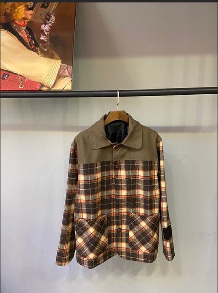 

men's & women's jackets 20fw autumn/winter new style cuffs trend letter embroidery stitching plaid shirt jacket size m-2xl, Black;brown