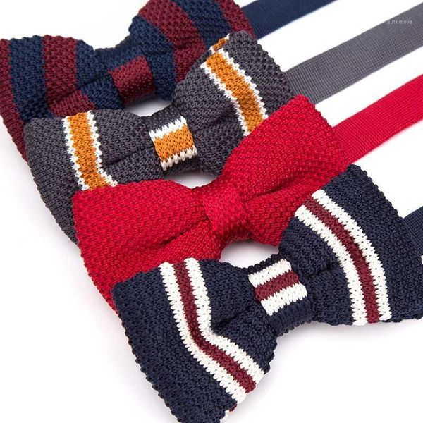 

mens bowtie knitted knit leisure striped bow ties for men adjustable butterfly double deck neckwear woven necktie tie cravat1, Black;gray
