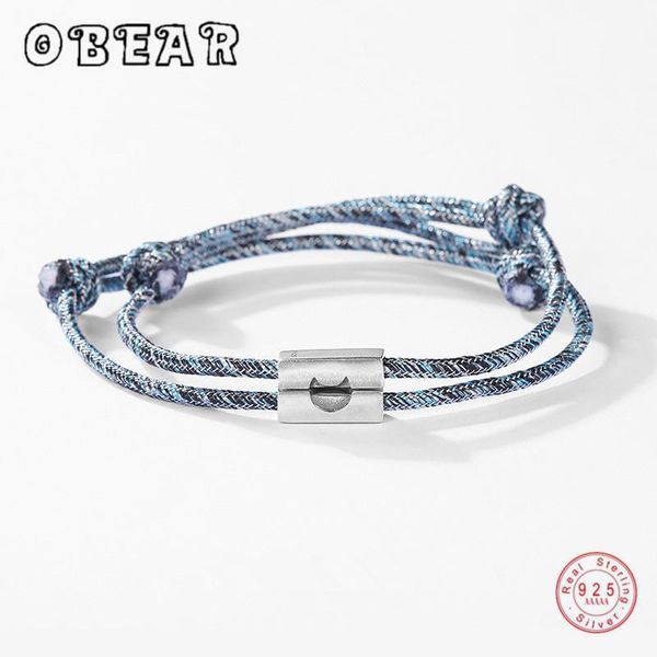 

obear 100% 925 sterling silver sun moon couple bracelets original weave lucky hand rope romantic jewelry1, Golden;silver