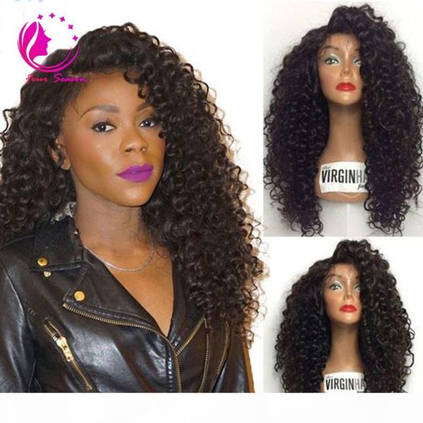 

glueless curly lace front wigs virgin brazilian human hair kinky curly full lace wig for fashion black women with baby hair natural hairline, Black;brown