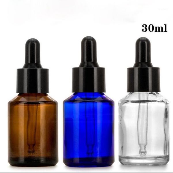 

storage bottles & jars 30ml flat shoulder empty clear amber blue glass dropper bottle nasal oil cosmetic with black lid1