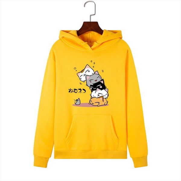

женщина толстовка пуловеры kawaii cat толстовка плюс размер осень толстовка с капюшоном теплой моды streetwear зимнего cute cartoon hoddies, Black