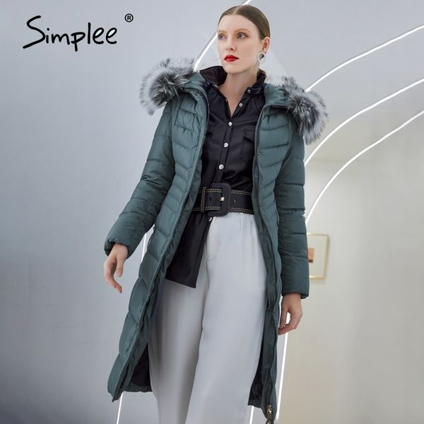 

simplee elegant winter women parka coat puffer jacket new brand long warm coats jacket fashion design padded jacket female 201127, Black