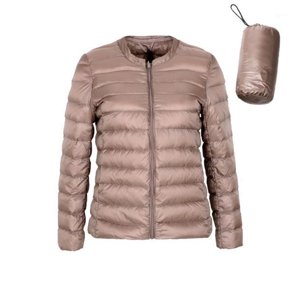 

new collarless coat with zipper ultra light down jacket woman feather liner or outwear windbreaker jakcets1, Black