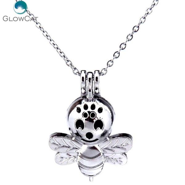 

k263 сплав серебра симпатичного младенца летающий девушки bee медальон ожерелье шариков кейдж стали аромат эфирное масло диффузор locket jll, Black