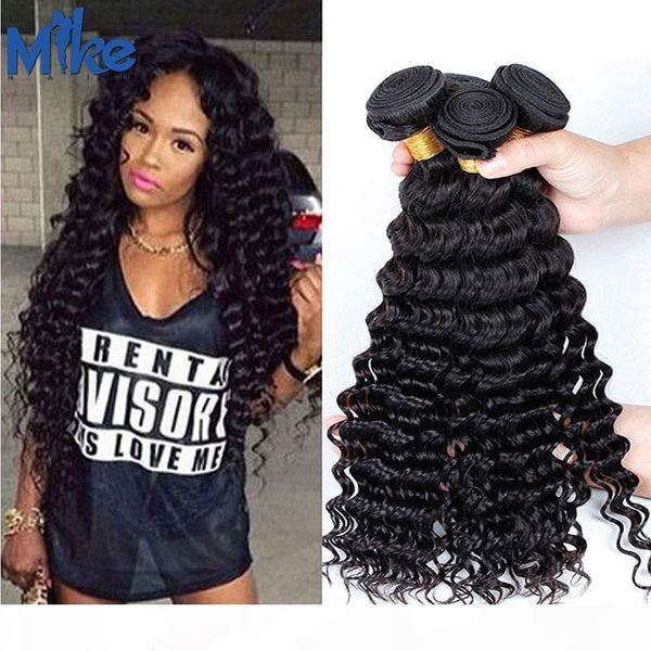 

mikehair indian deep wave human hair weaves 3 bundles curly brazilian weave natural hair extensions peruvian malaysian remy human hair weave, Black