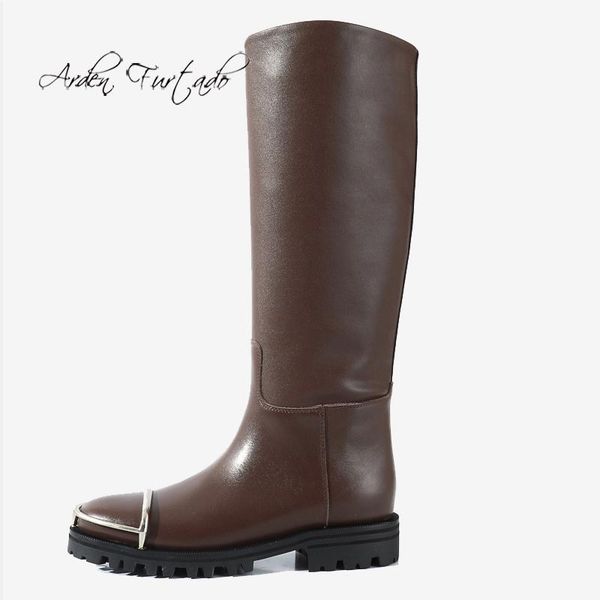 

winter women black leather boots chunky heels high heels knee high boots fashion slip on women shoes woman large size 40