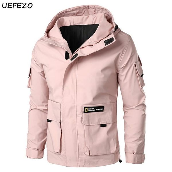 

uefezo mulit-pocket cargo jackets men autumn hooded zipper jackets coat windbreaker outdoor overcoats male hoodies sportswear, Black;brown