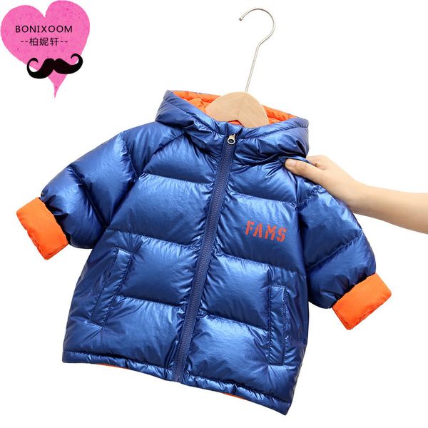 

2020 new down jacket baby thickened short coat for boys and girls foreign style hooded children's winter, Blue;gray