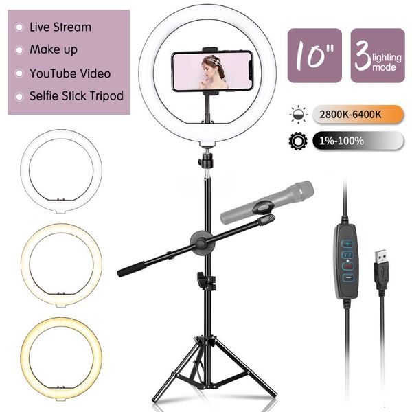 

flash heads 10inch led ring light pography selfie lighting with tripod stand for smartphone youtube makeup video studio lamp