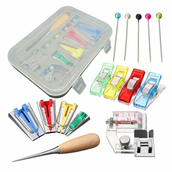 

fabric bias binding tape maker kit binder foot awl ball clips pins set for sewing & quilting diy tool1, Black