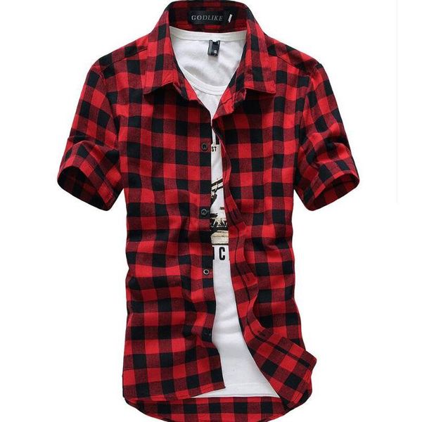 

men's casual shirts patchwork plaid shirt 2021 summer fashion chemise homme mens checkered short sleeve men blouse camisa masculina, White;black