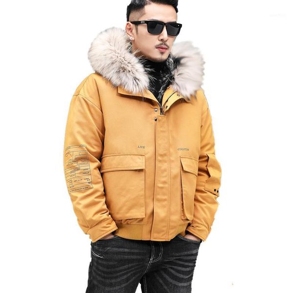 

real fur coat men sheep fur coat me raccoon collar winter men real parka for clothes 2019 casaco 19830 yy9401, Black