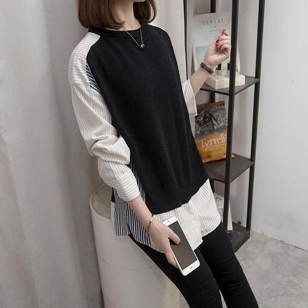 

coigarsam 4xl plus size fashion knitting blouse women spring patchwork blusas womens and blouses coat 8236, White