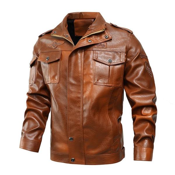 

men's fur & faux fashion retro leather jacket men slim fit pu motorcycle biker jackets distressed outwear male warm zipper pocket desig, Black