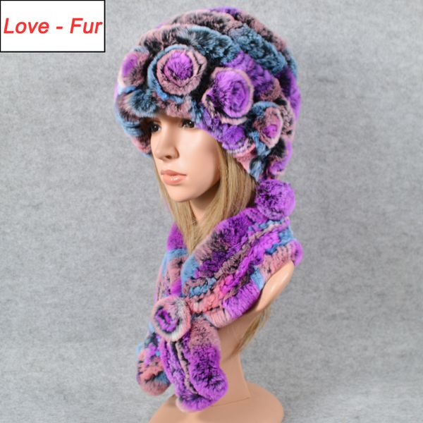 

россия женщины 2 шт наборы вязаные real rex rabbit fur hat шарф шерсти кролика rex cap шарфы натуральный мех кролика рекс шаль шапки y201007, Blue;gray