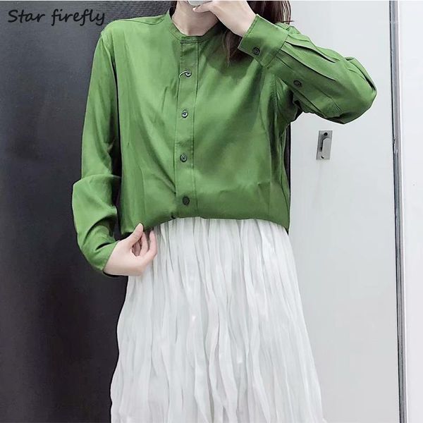 

star firefly wild lantern sleeves solid business office long blouse female 2019 casual loose twill round neck shirt women1, White