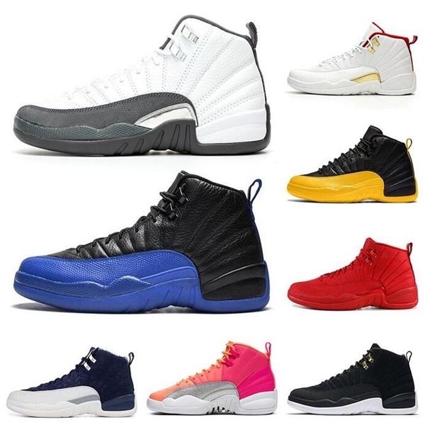 

university gold 12s basketball shoes 12 dark grey game royal punch reverse taxi wings playoffs mens trainers sports sneakers 7-13