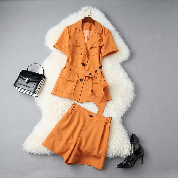 

30mfo 2020 coat и две кнопки женские шорты летние с коротким рукавом карман костюм высокого пальто широкая талия ноги шорты коммутирующих ко, Gray