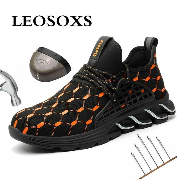 

leoxose men summer breathable boots working steel toe anti-smashing safety work sneakers work comfort safety construction shoes y200915, Black;brown