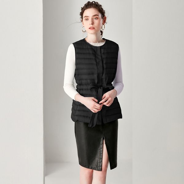 

2021 new women's vest with adjustable waist ultra light vests women female down coat long slim sleeveless 2iog, Black;white
