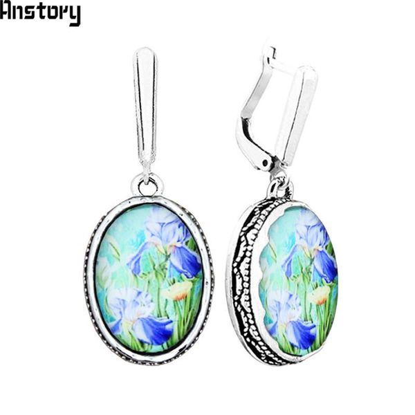 

oval acrylic daffodil rose flower earrings vintage earrings for women antique silver plated jewelry te486