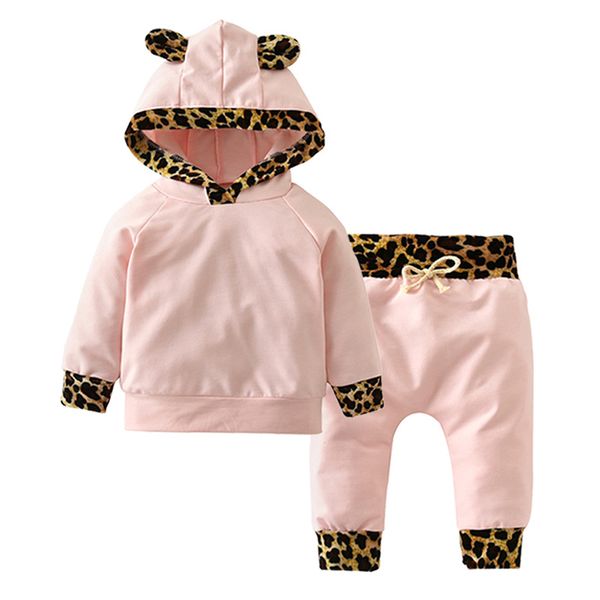 

winter autumn kids baby girl clothes leopard print hooded princess sweatshirt +pant legging 2pcs clothing set 0-2y 201126, White