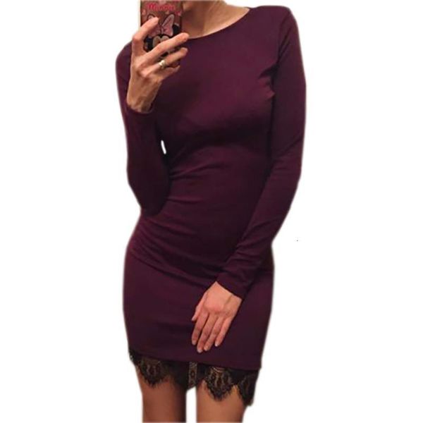

autumn winter dress lace patchwork women cotton fit office ladies elegant solid evening party long sleeve bodycon dress lx067, Black;gray