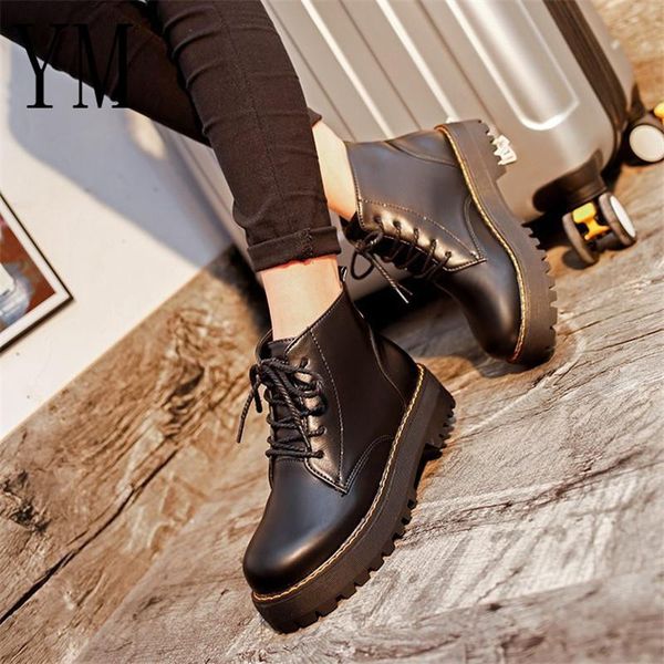 

ankle boots round toe women boots lace up flat biker army combat black shoes woman botas motorcycle boot mujer