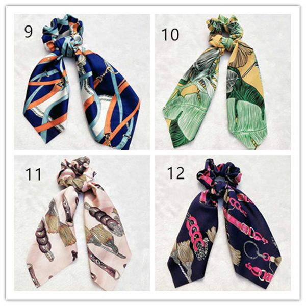 

selling floral print bow satin long ribbon ponytail scarf hair tie scrunchies women girls elastic hair bands hair accessories, Black;brown