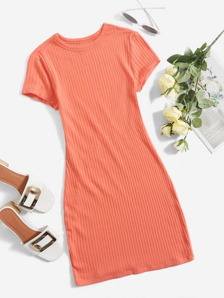 

solid rib-knit dress o8cz#, Black;gray