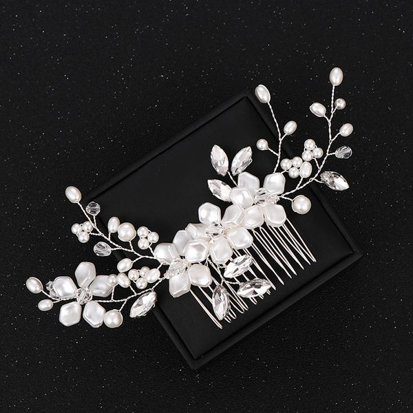 

trendy bridal hair accessories women hairwear wedding jewelry bride tiara hair comb pearl accessories white comb, Slivery;golden