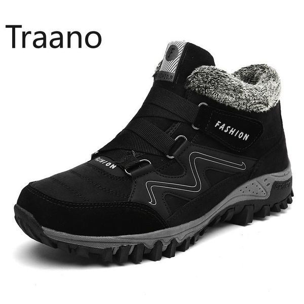 

high 2020 leather men boots winter fur 2020 warm snow boots men work casual shoes sneakers rubber ankle size 37-47, Black