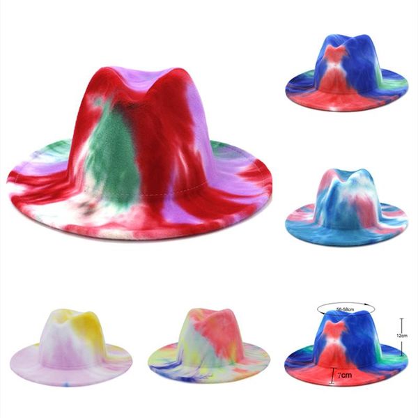 

tie dry fedora hat fashion flat wide brim panama wool felt jazz fedora hats for women wholesale, Blue;gray