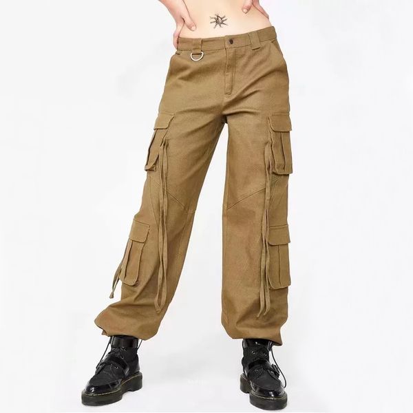 

women cotton strap detail cargo pants jogger good quality track pants, Black