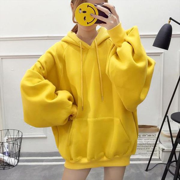 

winter clothes women sweatshirt 2020 casual solid color harajuku fleece pullovers long sleeve drawstring hoodies thicken coat, Black