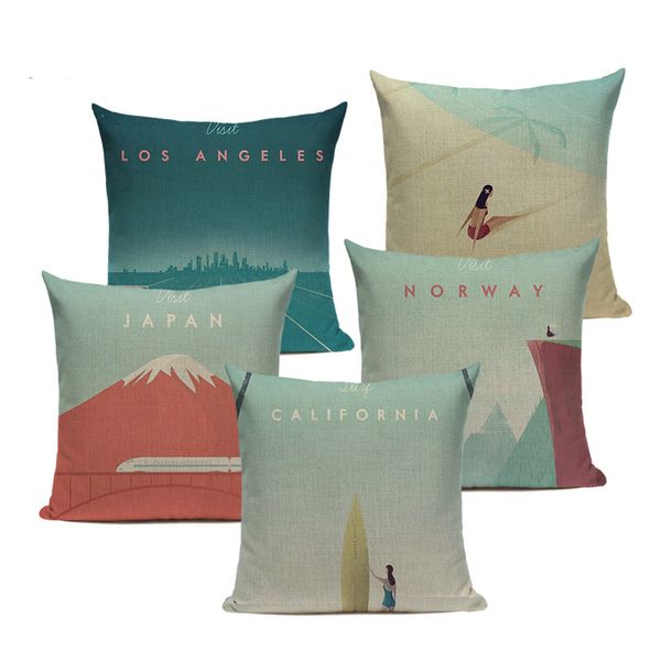 

light blue simple city scenery pillowcase office l farmhouse linen cotton cushion cover sofa home decor throw pillow cover
