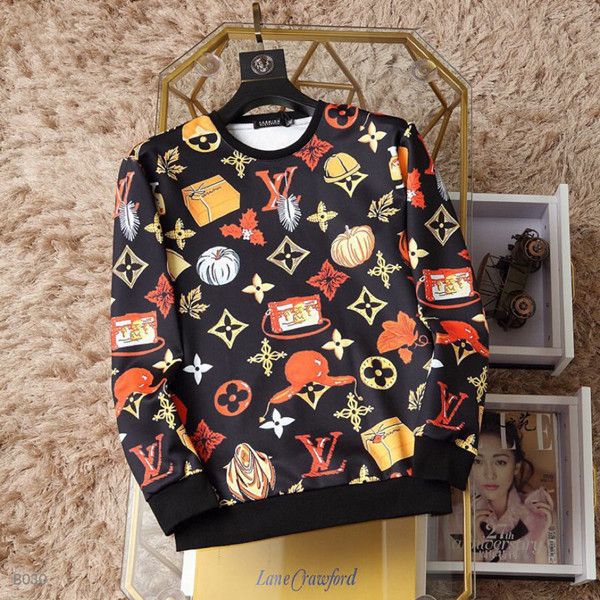 

new fashion sweater men and women solid color sweater sweatshirt fashion letter pattern printed sweater men's fash, Black