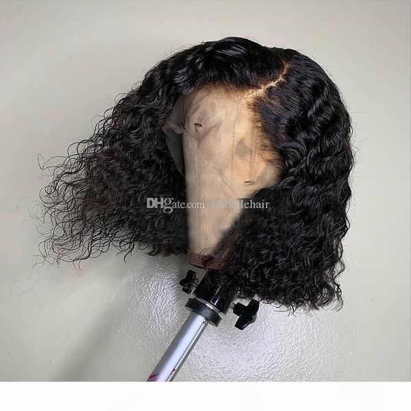 

bob lace front wig 13x6 deep part preplucked brazilian virgin short curly frontal closure human hair wigs for black women, Black;brown