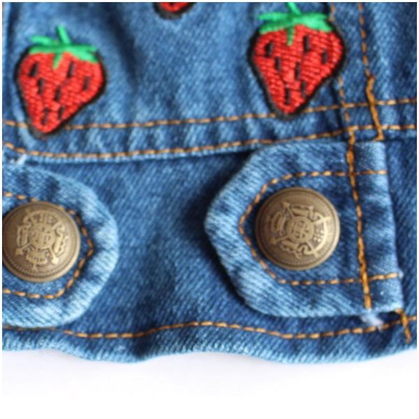 

jean small dog clothes puppy dog jacket vest cowboy pet coat strawberry embroidery clothing for small med jllvxg