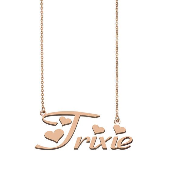 

trixie name necklace custom nameplate pendant for women girls birthday gift kids friends jewelry 18k gold plated stainless steel, Silver